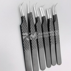 Pince à épiler pour cils RMI en acier inoxydable argenté, revêtement noir, 6 pointes différentes, ensemble de pinces à épiler pour extensions de cils - Product Image 5