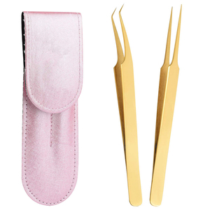 <b>Professional</b> Stainless Steel Anti-Magnetic Anti-Static Fiber Tip Eyelash Extension Tweezers Gold Color Volume Lash Tweezers - Product Image 1