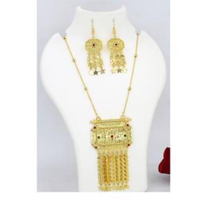 Charm Pendant <b>Set</b> Jewelry Gold Plated <b>Indian</b> Dubai Arabian Jewelry Pendant <b>Set</b> Earrings <b>Necklace</b> Chain for Women - Product Image 2