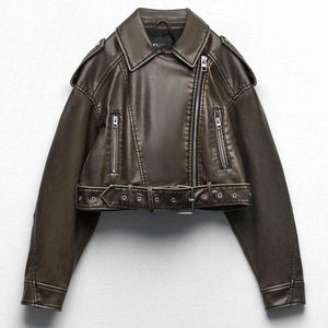 Pink Genuine <b>Leather</b> Motorcycle Jacket Women <b>Rivet</b> Zipper Full Sleeve Turn-down Collar Silk Lining Quick Dry - Product Image 3