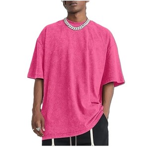 Oversized <b>Tie</b> Dye Pink Short Sleeve O Neck Men's T-Shirt Casual <b>Knitted</b> 100% Cotton Solid Color Drop Shoulder Fit - Product Image 3