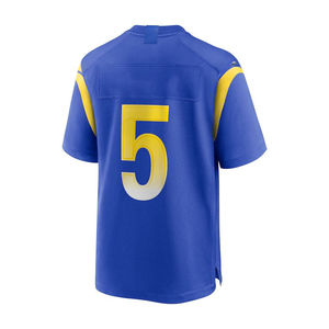 Maillot de football américain bleu numéro 5, col en V, manches courtes, polyester anti-humidité, marque personnalisée, antibactérien, unisexe - Product Image 5
