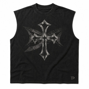 Custom OEM <b>Y2K</b> Streetwear Muscle Tee Rhinestone Embellished Vintage Washed 100% Cotton Jersey Sleeveless Unisex Oversized <b>Shirt</b> - Product Image 3