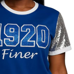 T-shirt à manches courtes pour femme Zeta Phi Beta, en coton bleu, avec sequins 1920, col rond, style Ringer - Product Image 5