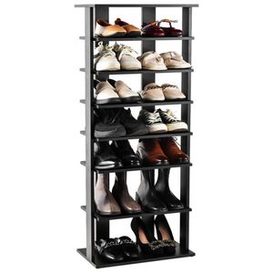 7 Tier Double Row Shoe Rack Adjustable Anti-Tipping <b>Narrow</b> <b>Storage</b> Rack for Entryway Closet Black Color - Product Image 1