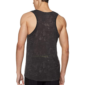 Men's Black O-Neck <b>Sleeveless</b> Knitted Tank Top Printed Pattern Casual Breathable Cotton Quick Dry Eco-Friendly Workout Wear - Product Image 2