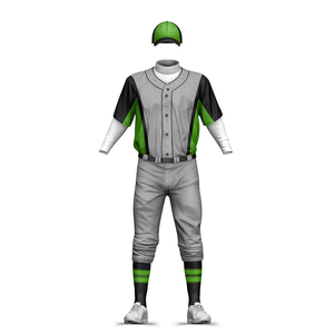 Ensemble d'uniformes de baseball personnalisés pour hommes – Maillot sublimé gris, vert, noir à manches courtes en polyester respirant, coupe athlétique toutes saisons - Product Image 6