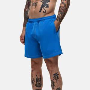 Men's Solid Blue Quick Dry <b>Elastic</b> Waist Shorts Casual Mid Length Woven Polyester Short Shorts - Product Image 4