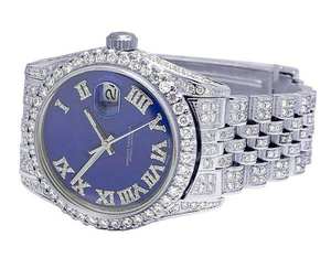 BOJ R.O.L.E.X.017 Montre Homme de Luxe à Quartz Analogique en Acier, Chiffres Romains, Moissanite Intégrale, 41MM, Résistance à l'Eau 3BAR, Style Hip Hop - Product Image 2