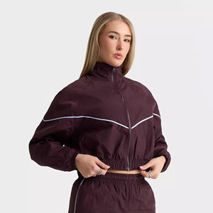 Burgundy Drawstring Solid <b>Wind</b> <b>Breaker</b> Women's Plus Size Tracksuit Set Summer Eco-Friendly Lightweight Sporty Jogger - Product Image 5