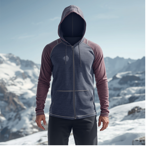 Merino Wool Blend <b>Long</b> <b>Sleeve</b> Hoodie Lightweight Thermal <b>Base</b> <b>Layer</b> T-Shirt with OEM ODM Customization - Product Image 6