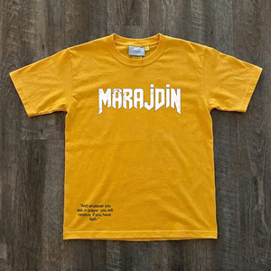 Marajdin <b>Men's</b> <b>Yellow</b> Cotton <b>T</b>-<b>Shirt</b> Short Sleeve O-Neck Regular Fit Printed Letter Design Casual Style - Product Image 1