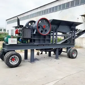 Mobil kireçtaşı granit nehir taşı kırma tesisi 100-300tph basit tekerlek tipi küçük ölçekli hareketli çeneli kırıcı istasyonu