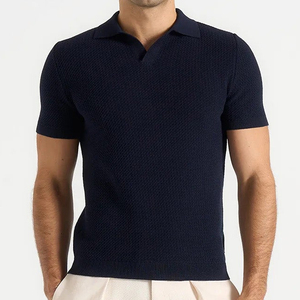 Hawk Eye Sports - T-shirt pour homme en maille bleu marine à manches courtes, couleur unie, décontracté, respirant, en coton, coupe classique, personnalisé - Product Image 1