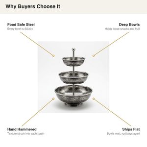 Handmade SS304 Antique Steel Buffet <b>Riser</b> 30 cm Kalash Tiered Bowl Server for Home Decor Hotel Wedding-Food Safe Material - Product Image 5