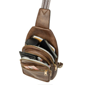 Sac bandoulière marron de haute qualité en cuir PU premium, multi-poches, logo personnalisé, antivol, sacs pour femmes - Product Image 4