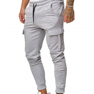 Men's Gray <b>Cargo</b> Jogger Pants Elastic Waist Multiple Pockets Casual Streetwear <b>Stretch</b> Sweatpants Autumn Wear - Product Image 1