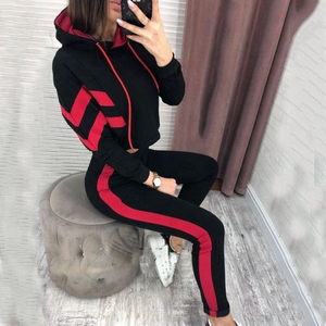 Chándal con Capucha para Mujer, Color Negro y Rojo, Mangas Largas, Cordón Ajustable, Bolsillos Laterales, Estilo Casual para Otoño, Corte Regular - Product Image 6
