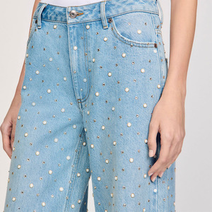 Jeans de Mezclilla Rectos de Cintura Alta para Mujer, Transpirables, con Diseño de Puntos Azules Claros, Corte Holgado Informal, Estilo Urbano de Primavera - Product Image 6