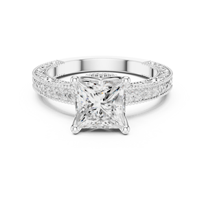Anillo de Compromiso de Oro Amarillo de 14K con Diamante Cultivado en Laboratorio Certificado por IGI de 2 CT, Corte Princesa, Engaste Pavé, para Aniversario o Boda - Product Image 6