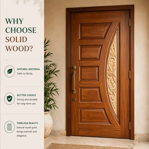 Puerta de Entrada Frontal de Madera Sólida Contemporánea con Panel Curvo Tallado para Casas de Lujo, Fabricación Personalizada GA-29S - Product Image 2