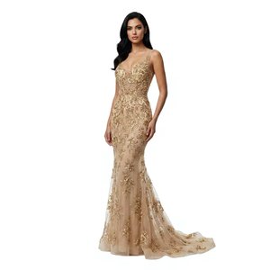 Robe de soirée sirène élégante dos nu à sequins, col halter haut de gamme, traîne longue, écologique, pour bal de promo, vente en gros - Product Image 1