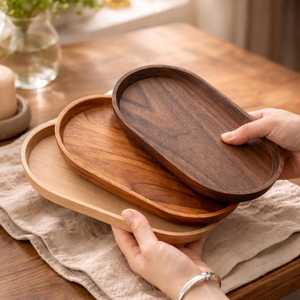 Bandeja ovalada de madera para servir, hecha a mano, diseño minimalista, plato de madera maciza para té y café, vajilla decorativa de UO INDIA - Product Image 1