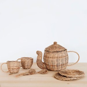 Kids pretend play <b>set</b> simulation teaware toy rattan tea pot with cup toddler educational toys - Product Image 6