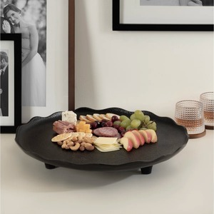 Plateau de rangement carré noir contemporain en acier inoxydable pour la vaisselle de bureau et le service d'apéritifs - Product Image 2
