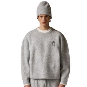 Pull en maille gris à col rond avec bordure contrastée, doux, confortable, ajusté, léger, pour un usage décontracté - Product Image 6