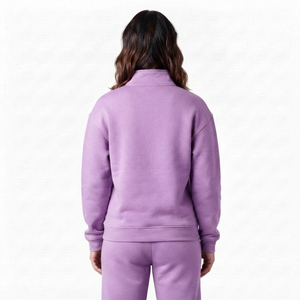 Sudadera personalizada de algodón grueso para mujer con media cremallera, hombros caídos, cuello alto y forro polar transpirable - Product Image 6