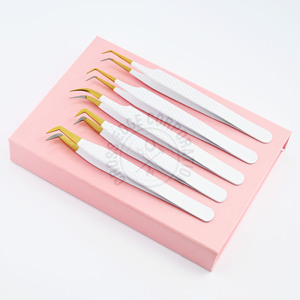 Pinzas curvas para abanico de pestañas, ventilador de volumen blanco, extensiones de pestañas, pinzas para aplicar pestañas postizas, herramienta Diy - Product Image 1