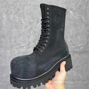 Botas Chelsea de hombre casuales con punta ancha, de mezclilla, suela gruesa, aumento de altura, con cordones, estilo británico, caña alta, para invierno - Product Image 4