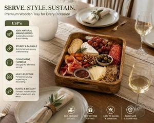 Plateau de rangement en bois rectangulaire, design minimaliste, pour la cuisine, à un seul niveau, finition polie, multifonctionnel, rangement soigné, compatible lave-vaisselle - Product Image 4