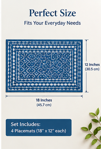Premium Hand Block Print Cotton <b>Placemats</b> Set 4 India Thin Indigo Blue White Washable Floral Boho Home Decor Customizable - Product Image 3