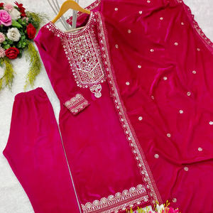 Ensemble haut et dupatta en velours de rayonne pour femme, prêt-à-porter, réversible, extensible, longueur genou, idéal pour les fêtes - Product Image 1