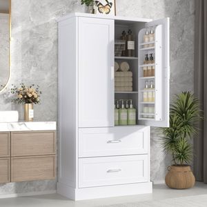Mueble de Baño Moderno de Madera de Teca con Puerta, Estantes y Organizador de Doble Cajón - Product Image 1