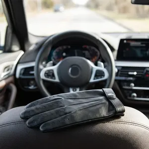Gants de conduite en cuir de mouton de haute qualité, longueur poignet, compatibles écran tactile, gris, respirants, sans doublure, pour usage quotidien en extérieur en hiver - Product Image 2