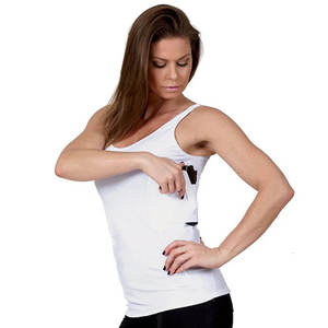 <b>White</b> Sleeveless Concealed Carry Tank <b>Top</b> Breathable Jersey Fit Regular Solid Casual O-Neck - Product Image 4