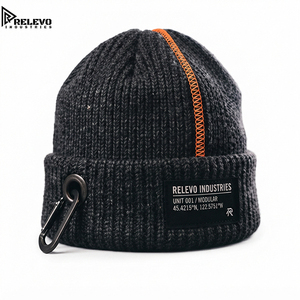 Techwear Modular Ribbed Beanie <b>Hat</b> Cyberpunk Tactical Cuff Detachable Carabiner Neon Embroidery 100% Acrylic Unisex Adult <b>Winter</b> - Product Image 1