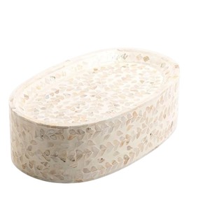 Splendide support à gâteau en nacre, plateau ovale beige en forme de coquille avec centre encastré pour les réceptions haut de gamme - Product Image 2