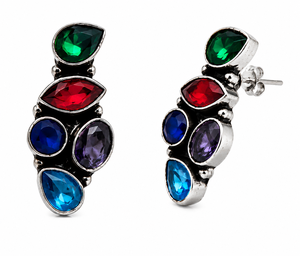Wholesale Antique <b>Silver</b>-Plated Bulk Supplier Multi Stone Bezel Setting <b>Stud</b> <b>Earrings</b> Women Direct Factory Manufacturer ARTS - Product Image 4