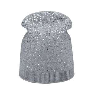 Elegant Black Rhinestone Beanie Hat Hand Knitted Unisex <b>Winter</b> <b>Cap</b> Dot Pattern Adult Size 56-58CM - Product Image 3