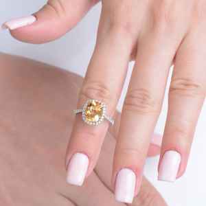 Bague de fiançailles en citrine orange, halo, certifiée, grande citrine, bague de mariage, bijoux fins - Product Image 2