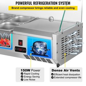 Stazione di preparazione per condimenti per apparecchiature di refrigerazione da cucina commerciale da 13,8 qt da 55 pollici 3 padelle 1/3 4 padelle 1/6 150W 304 per Salad Bar - Product Image 5