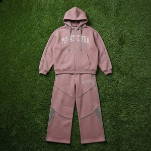 Conjunto de Sudadera con Capucha y Pantalones Deportivos para Hombre, Color Malva Lavado, con Cierre, de Algodón y Felpa, Estilo Urbano, Venta al Por Mayor OEM - Product Image 6