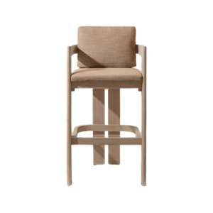 Chaise de bar d'extérieur de style scandinave, siège en teck massif de qualité supérieure, coussin et accoudoirs ouverts, mobilier écologique, bar de café de luxe - Product Image 2