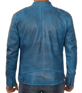 Chaqueta de Cuero Hecha a Mano para Hombre, Estilo Americano, Corte Ajustado, Diseño Urbano Personalizado con Cuello Alto y Detalle Frontal para Invierno - Product Image 2