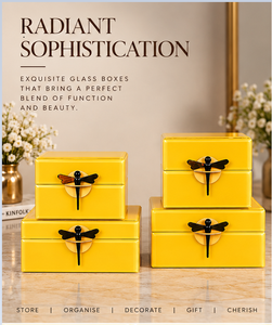 Coffret de rangement pour bijoux en verre jaune doré avec poignée libellule noire, finition brillante, doublure douce, organisateur décoratif pour souvenirs - Product Image 5