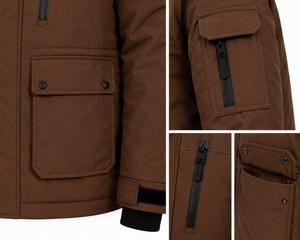 Men's Brown Hooded Puffer Jacket <b>Waterproof</b> Stand Collar Casual <b>Winter</b> <b>Coat</b> with Zipper Front and Multiple Pockets - Product Image 3